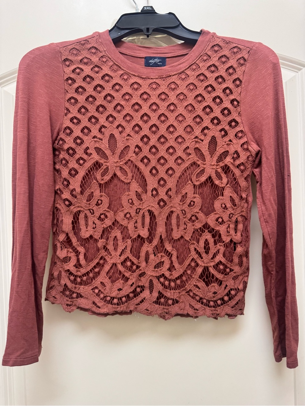 Daytrip Lace Front Long Sleeve Top - Dusty Rose